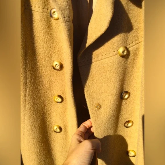 Vintage double breasted camel hair wool coat tan beige collared xxl extra large - Picture 5 of 10